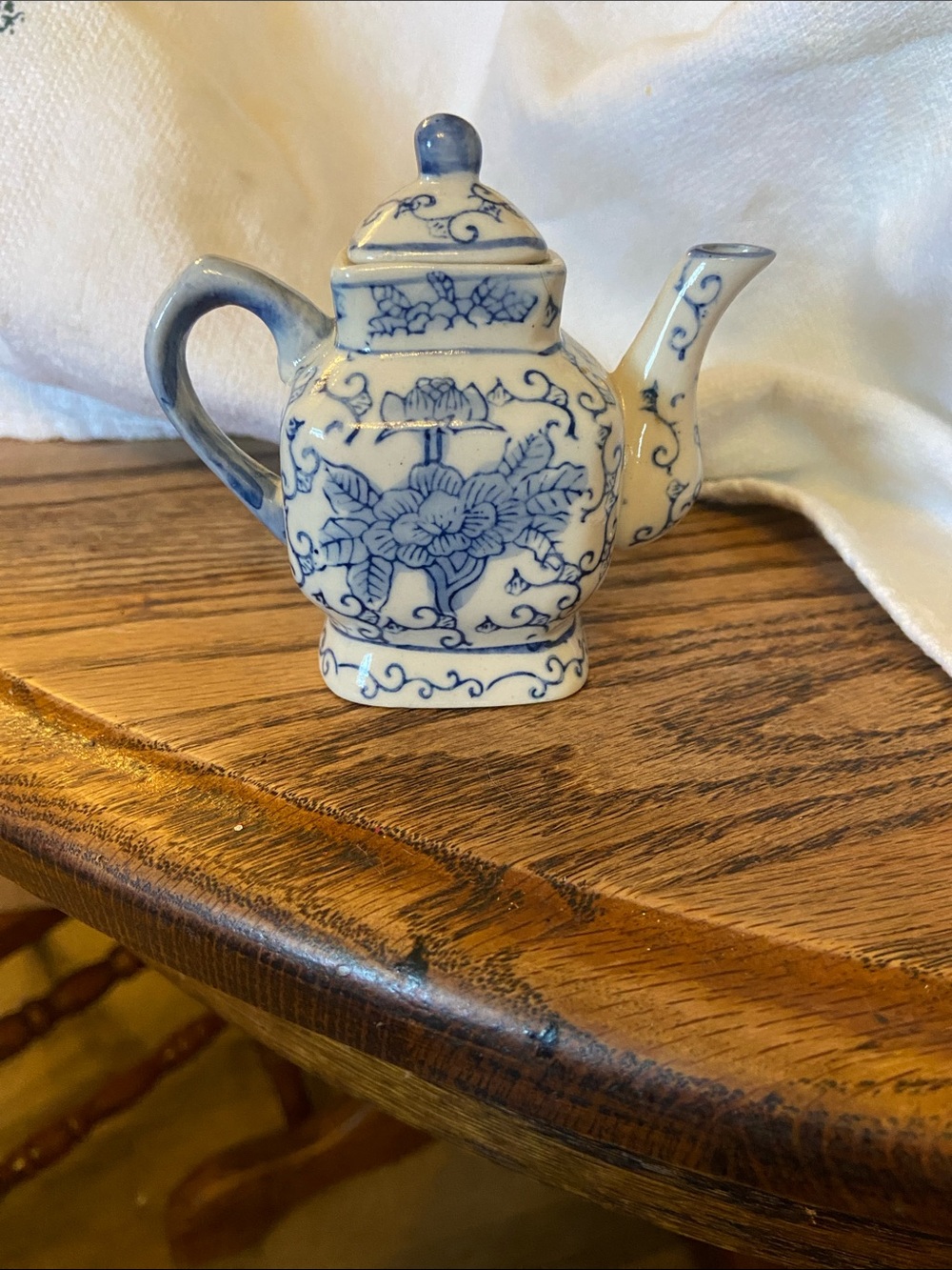 Blue and White Floral Porcelain Teapot Decorative Accent